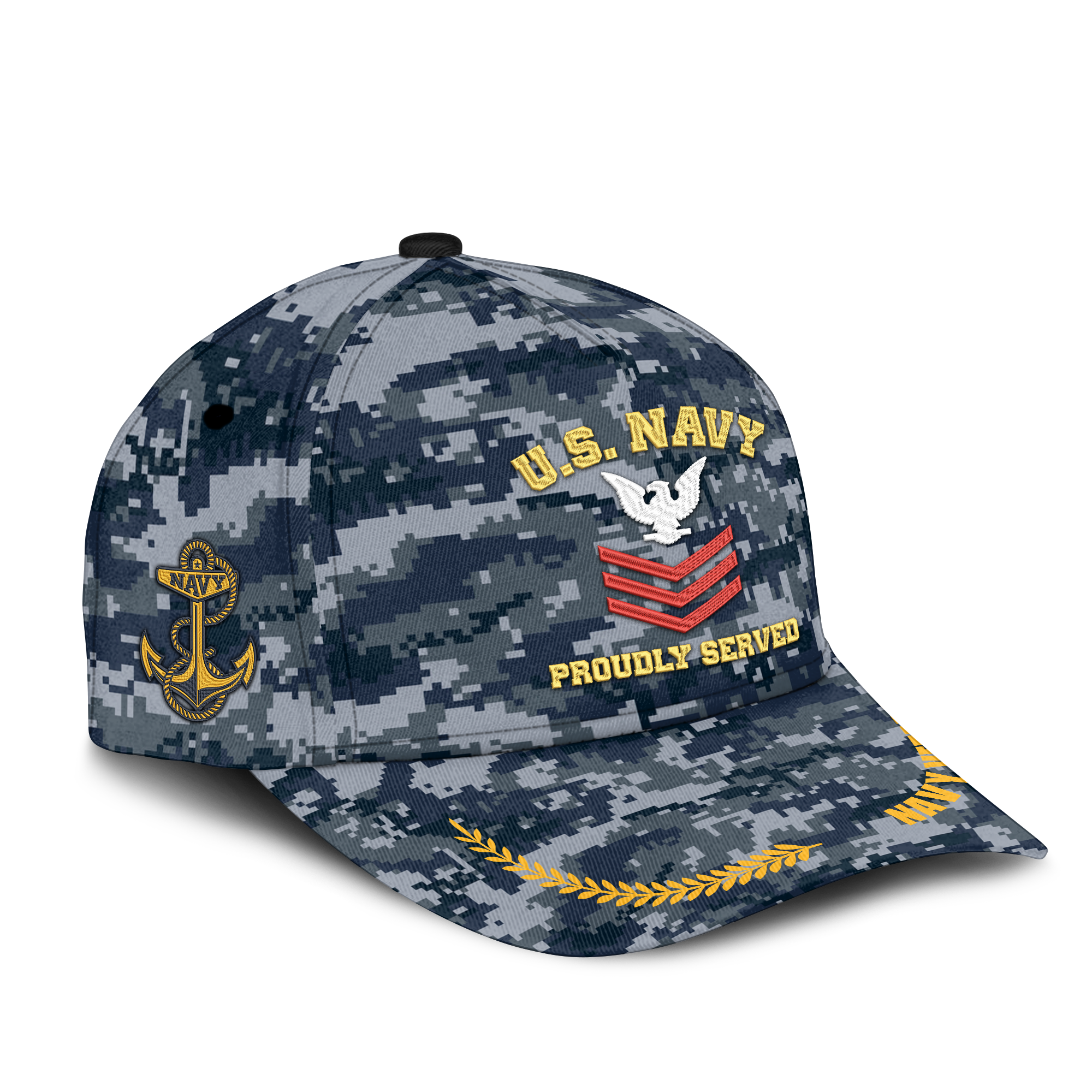 Personalizable Navy Ranking Proudly Served Embroidered & Printed Cap