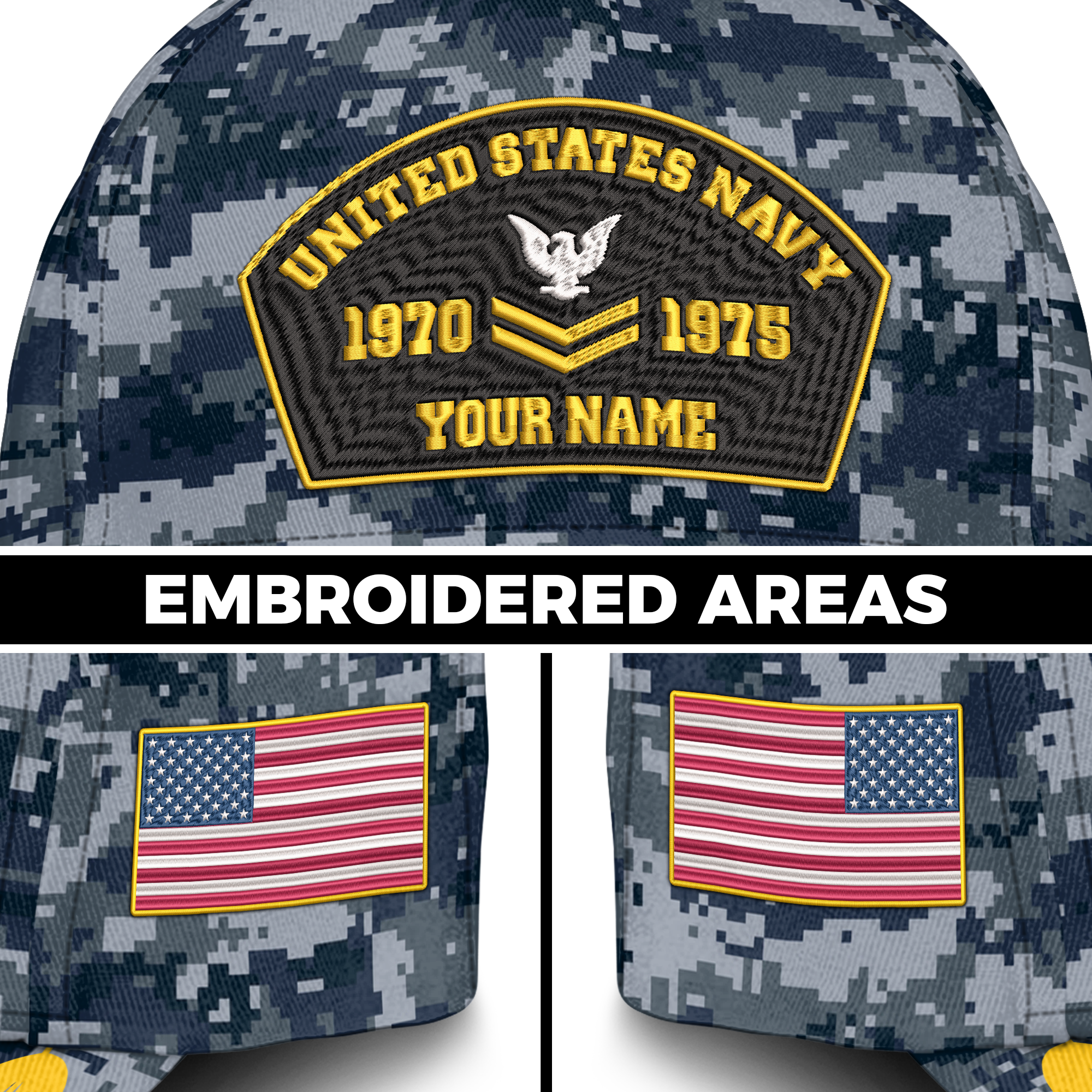 Personalizable Navy Veteran Embroidered & Printed Cap