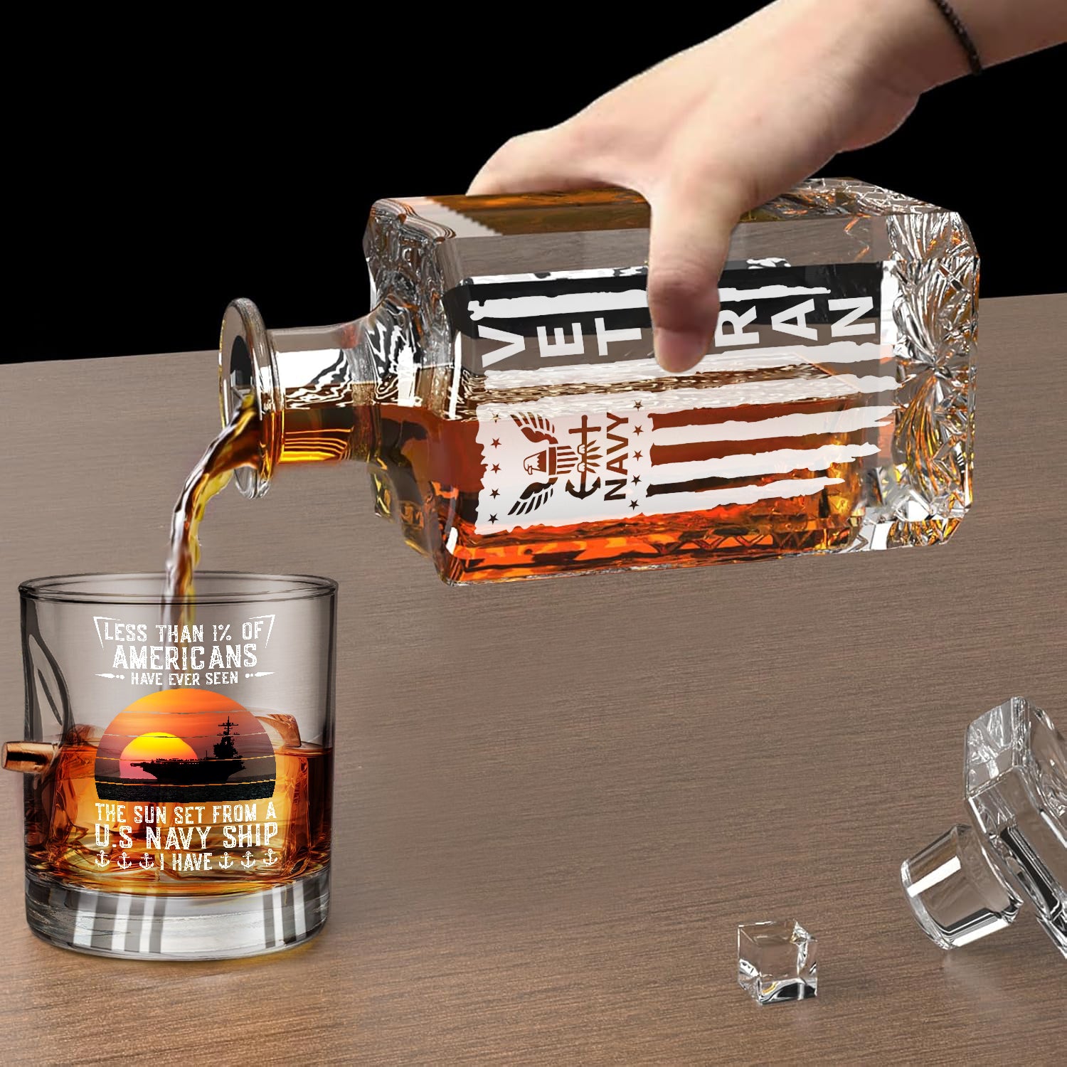 Navy Veteran Set of 1 Bullet Whiskey Glass & Decanter