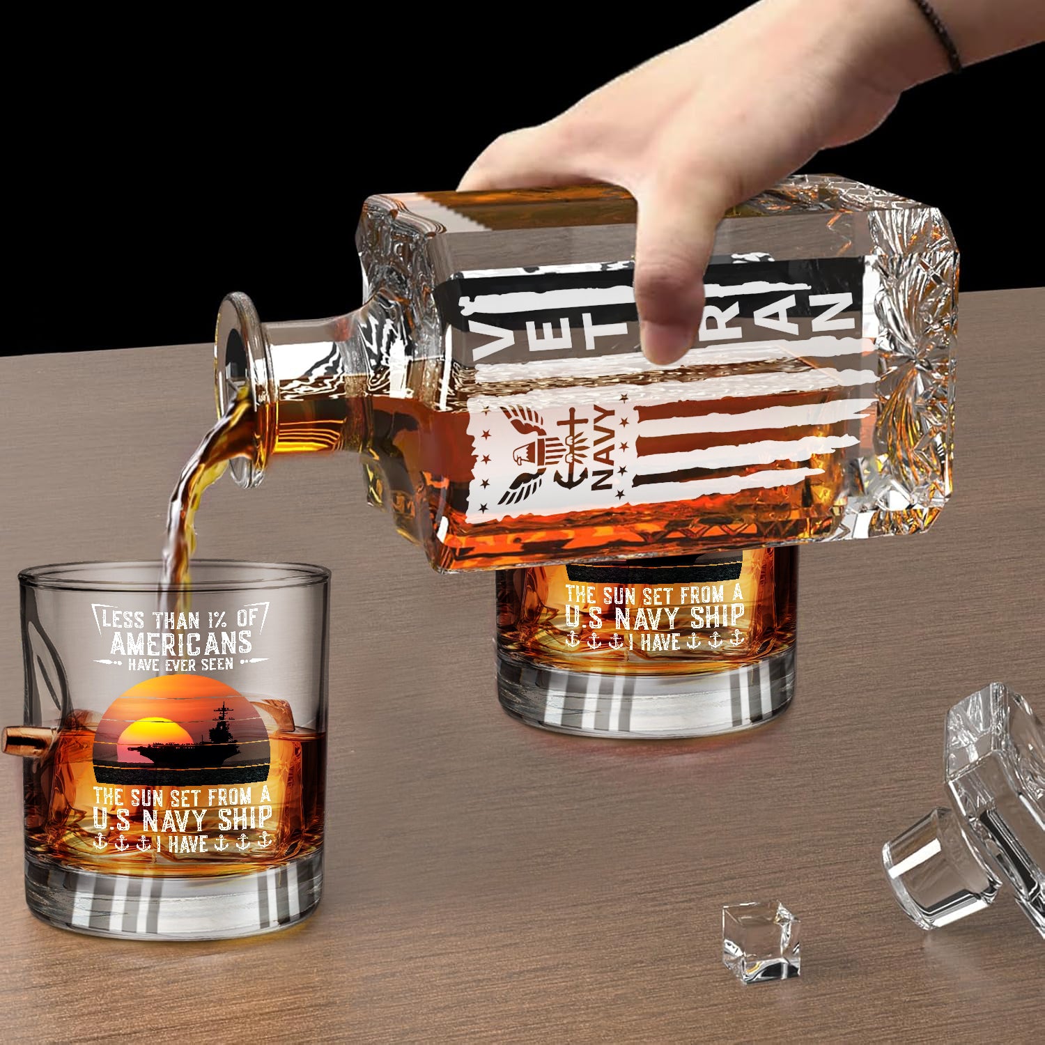 Navy Veteran Set of 2 Bullet Whiskey Glasses & Decanter