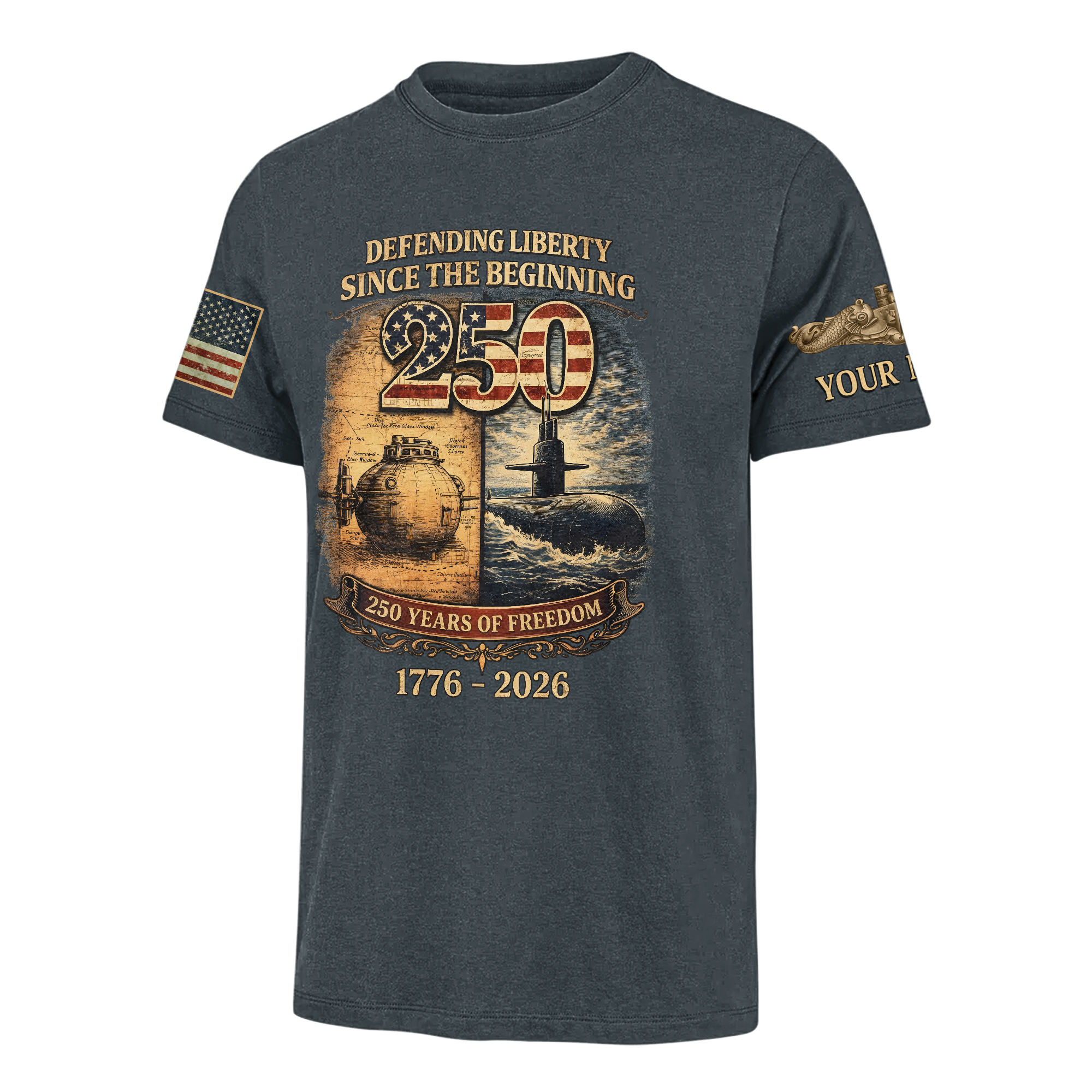Personalizable Navy Submarine Defending Liberty America 250 Years Classic T-shirt