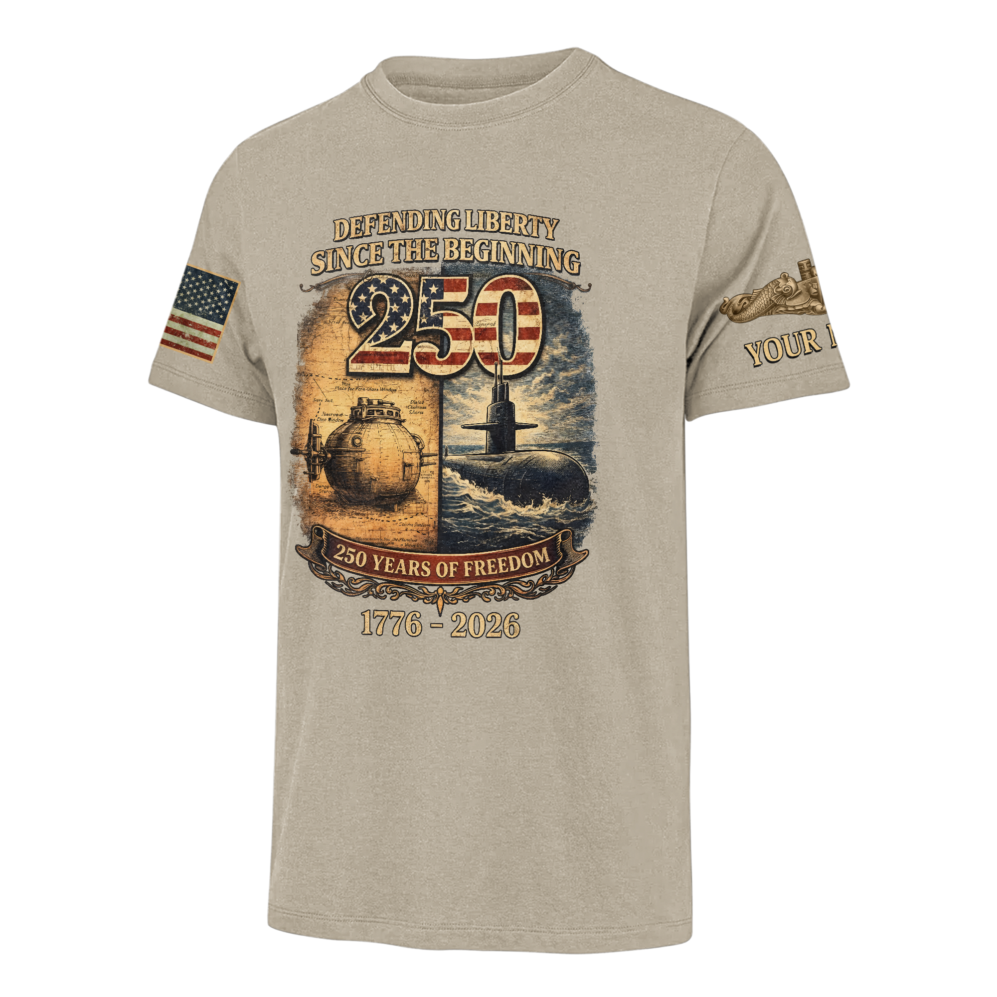 Personalizable Navy Submarine Defending Liberty America 250 Years Classic T-shirt