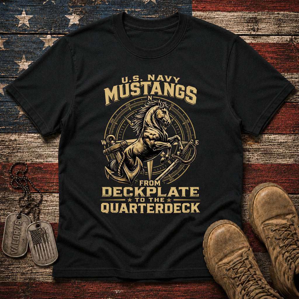 Navy Mustang Deckplate to Quarterdeck Classic Tee