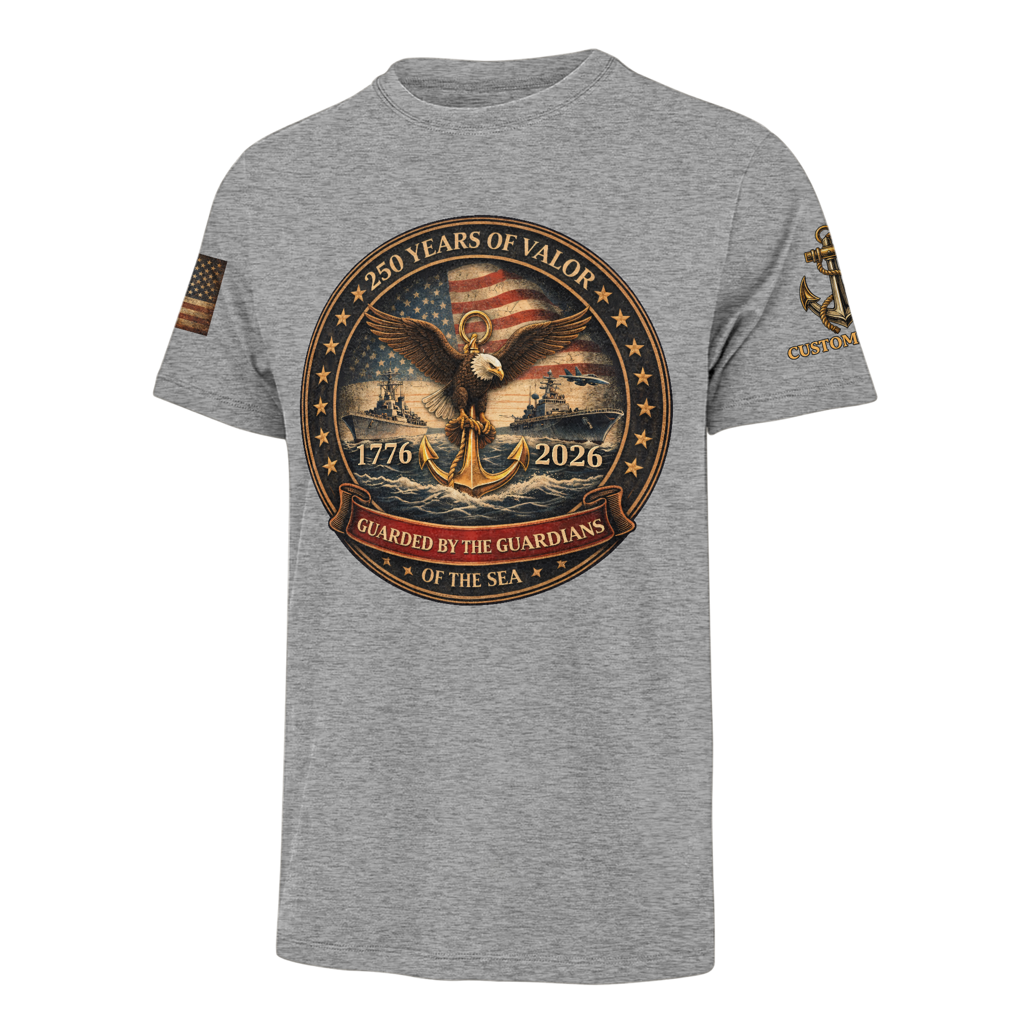 Personalizable America 250 Years Navy Guarded By The Guardians Of The Sea Classic T-shirt