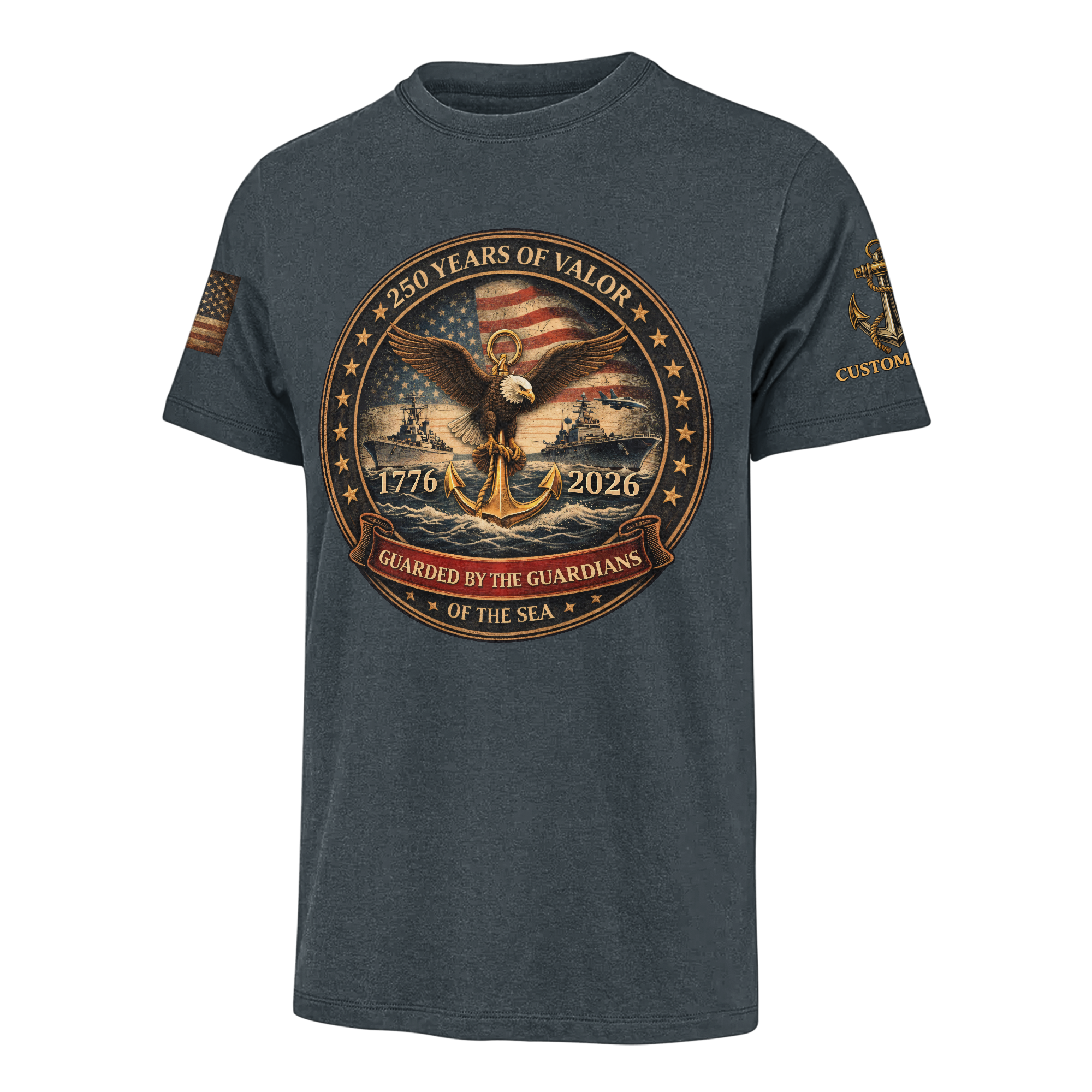 Personalizable America 250 Years Navy Guarded By The Guardians Of The Sea Classic T-shirt
