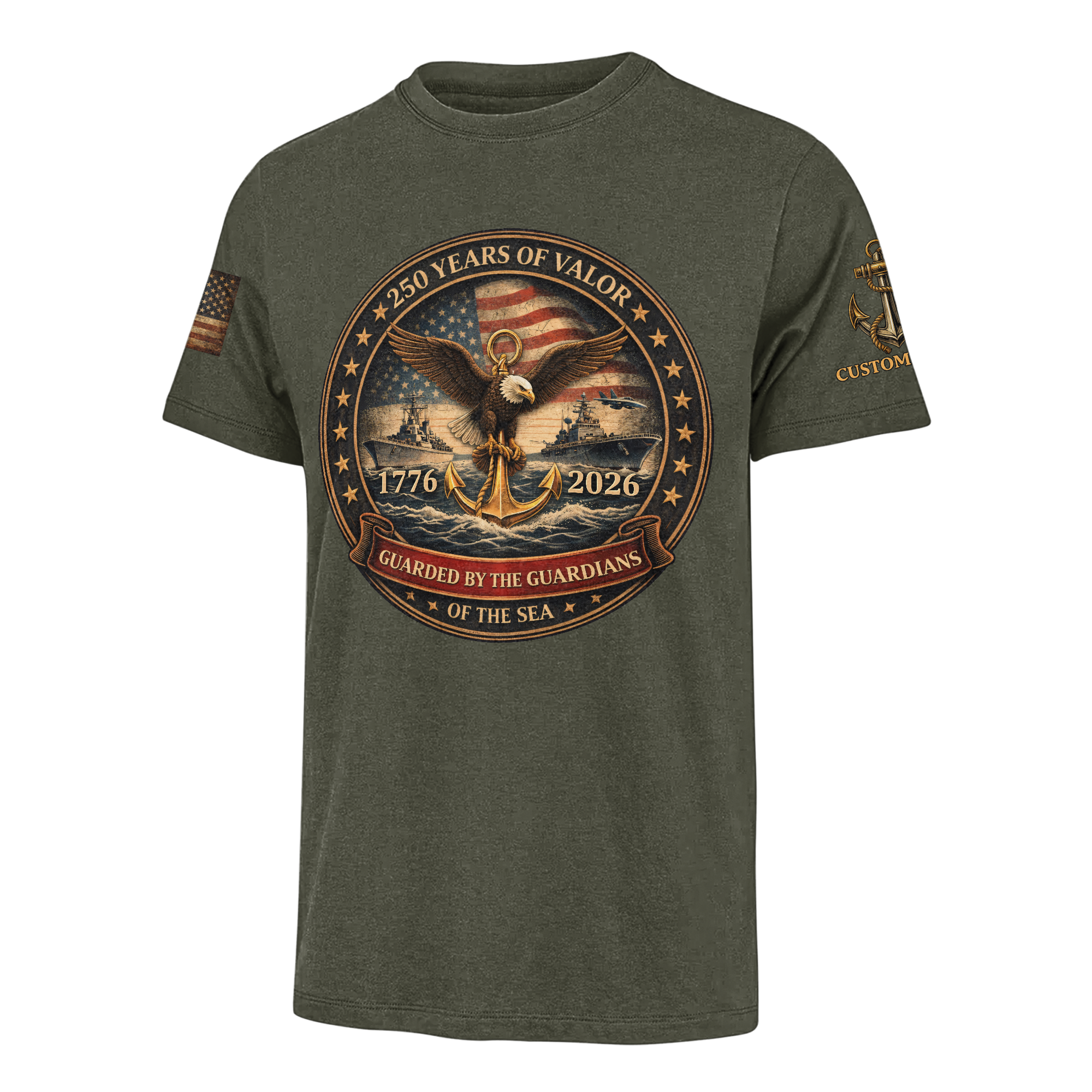 Personalizable America 250 Years Navy Guarded By The Guardians Of The Sea Classic T-shirt