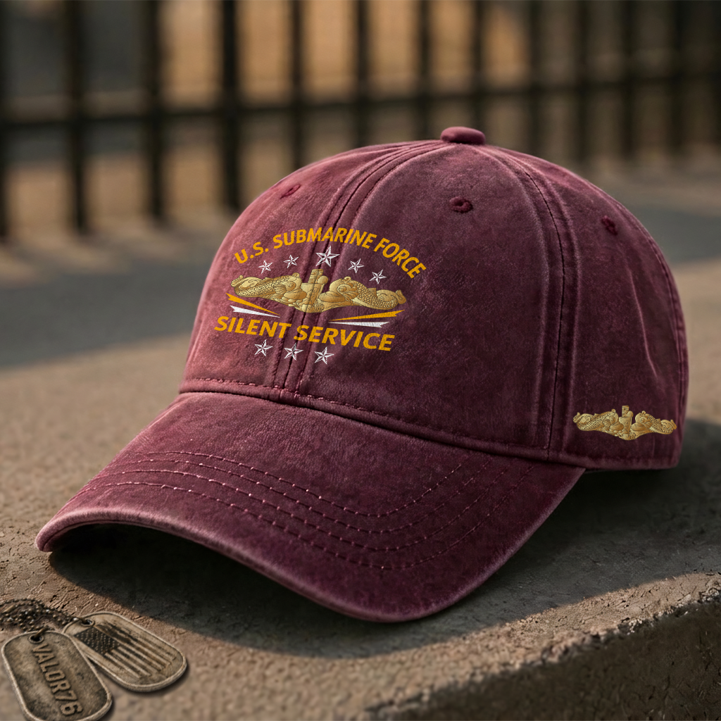 Gold Dolphins Navy Submarine Silent Service Washed Cap