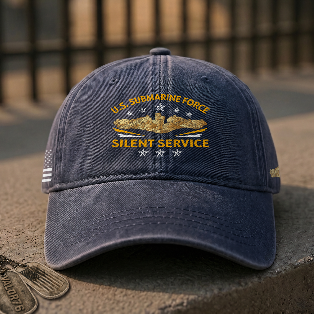 Gold Dolphins Navy Submarine Silent Service Washed Cap