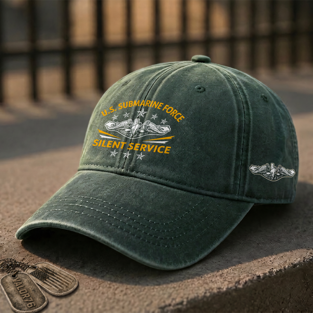 Silver Dolphins Navy Submarine Silent Service Washed Cap