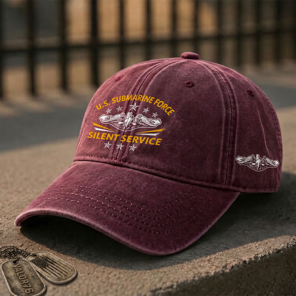 Silver Dolphins Navy Submarine Silent Service Washed Cap