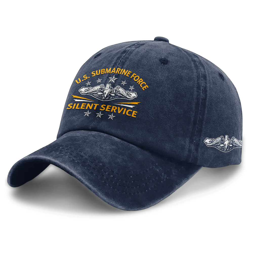 Silver Dolphins Navy Submarine Silent Service Washed Cap