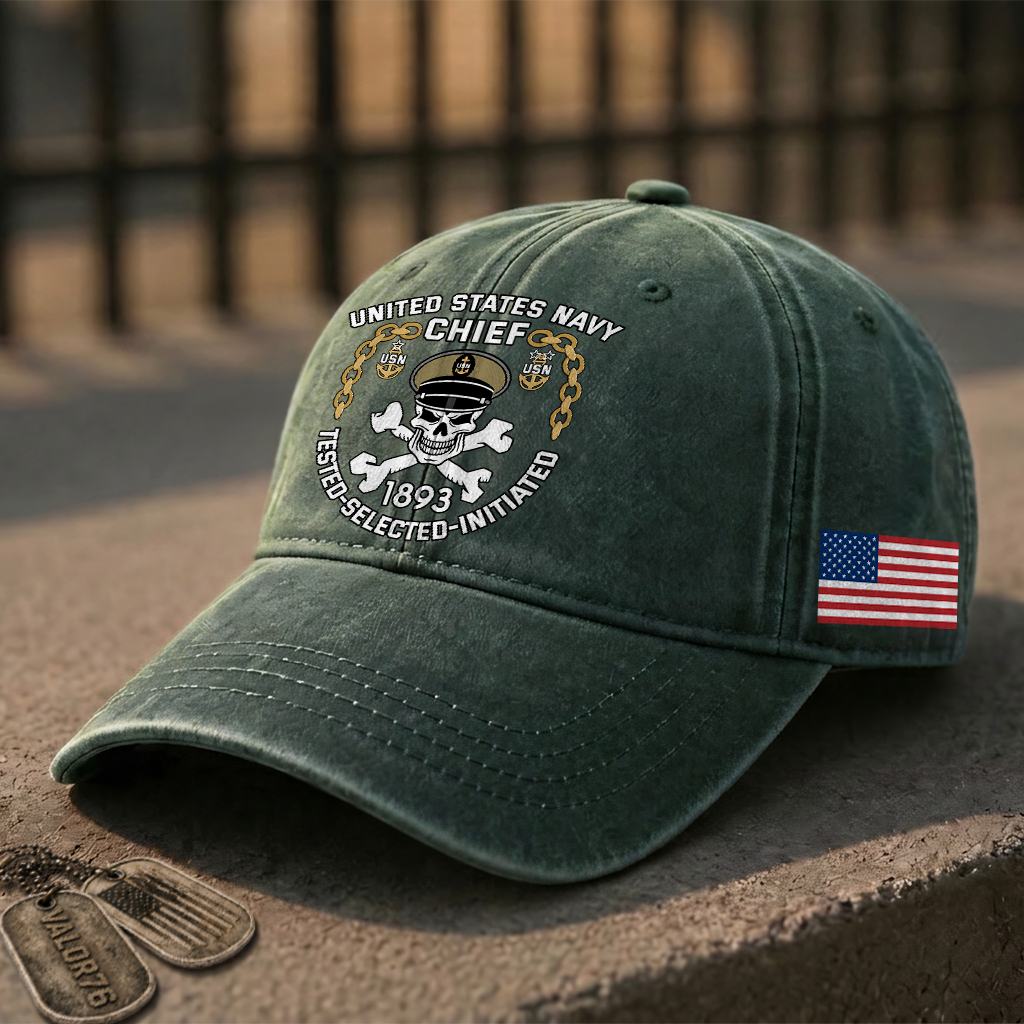 Personalizable Navy Chief Tested Selected Initiated Washed Cap