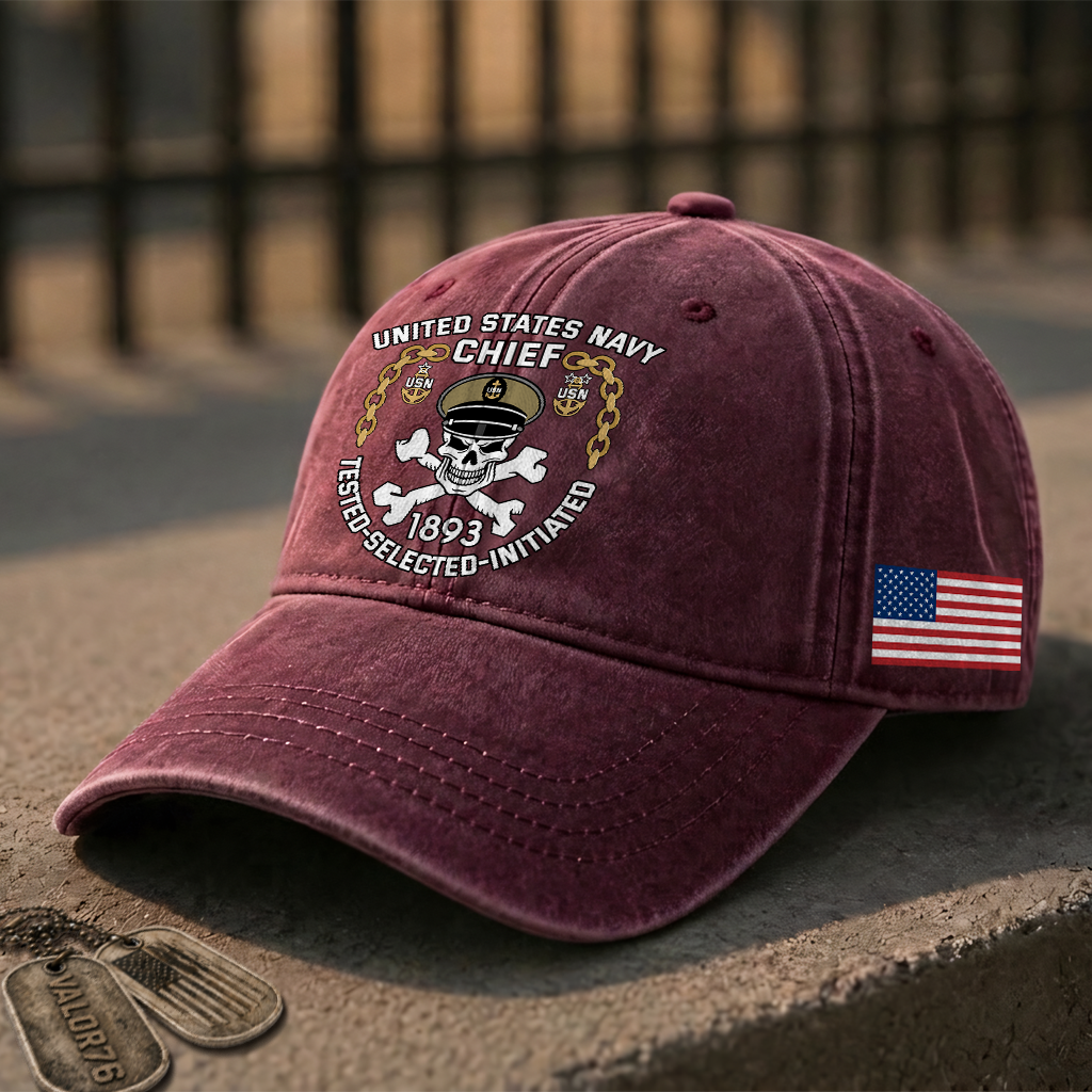 Personalizable Navy Chief Tested Selected Initiated Washed Cap