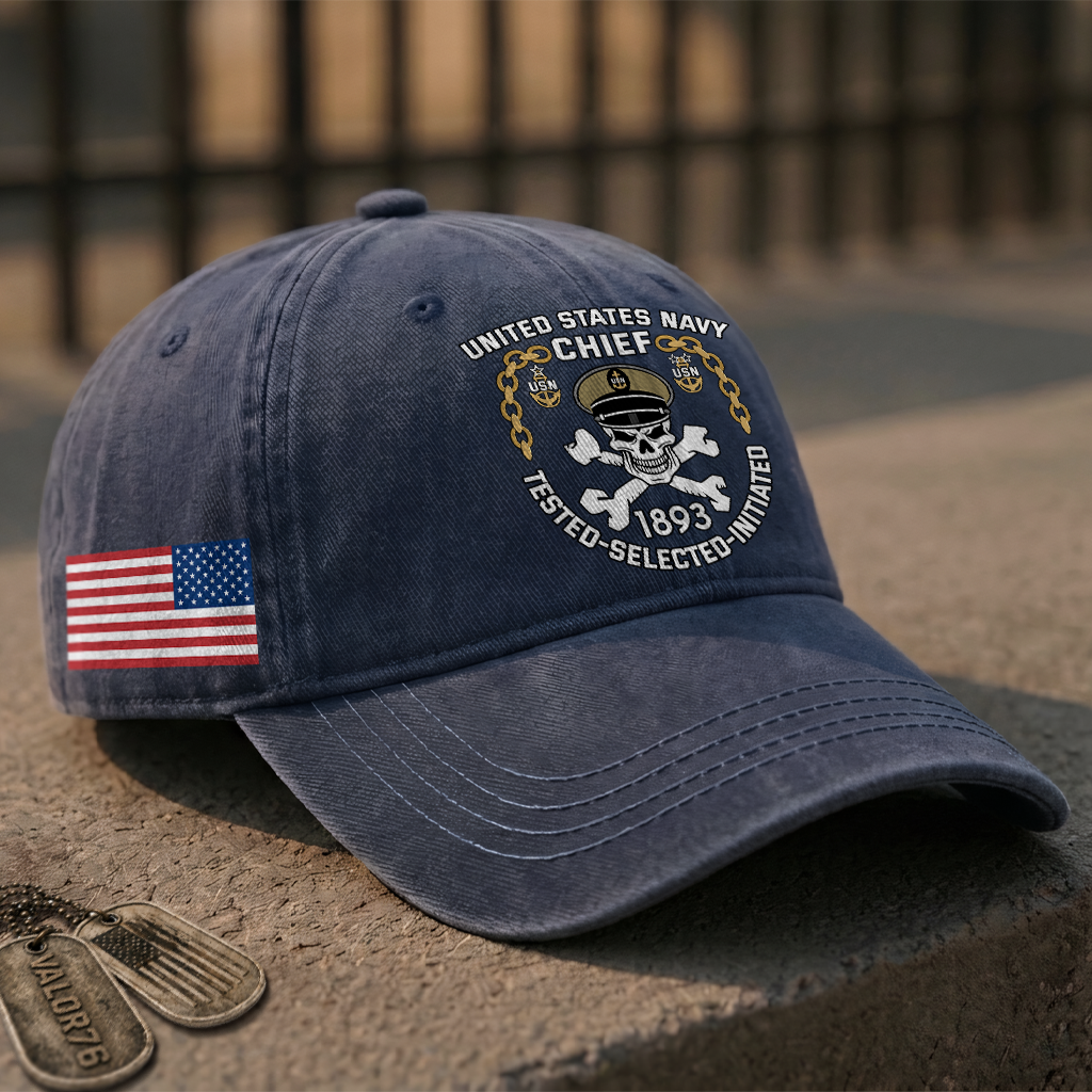 Personalizable Navy Chief Tested Selected Initiated Washed Cap