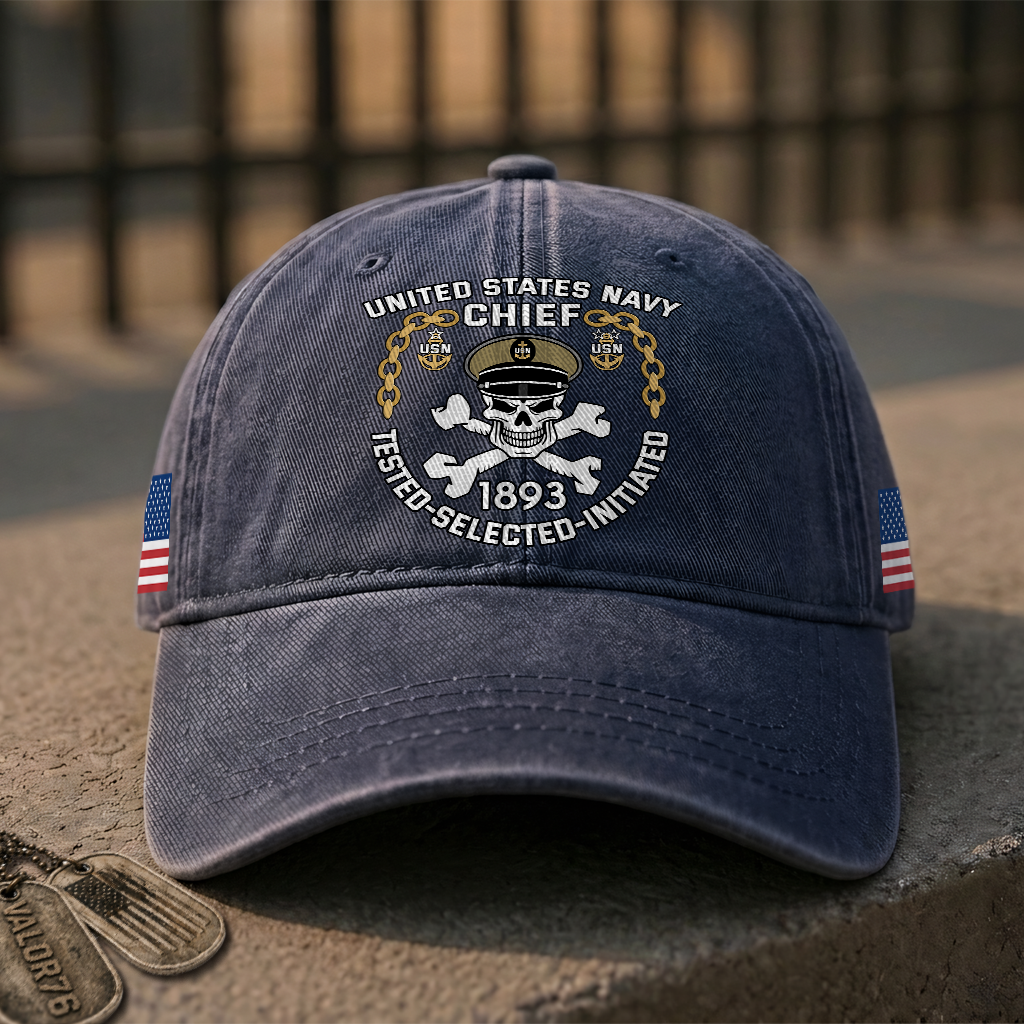 Personalizable Navy Chief Tested Selected Initiated Washed Cap