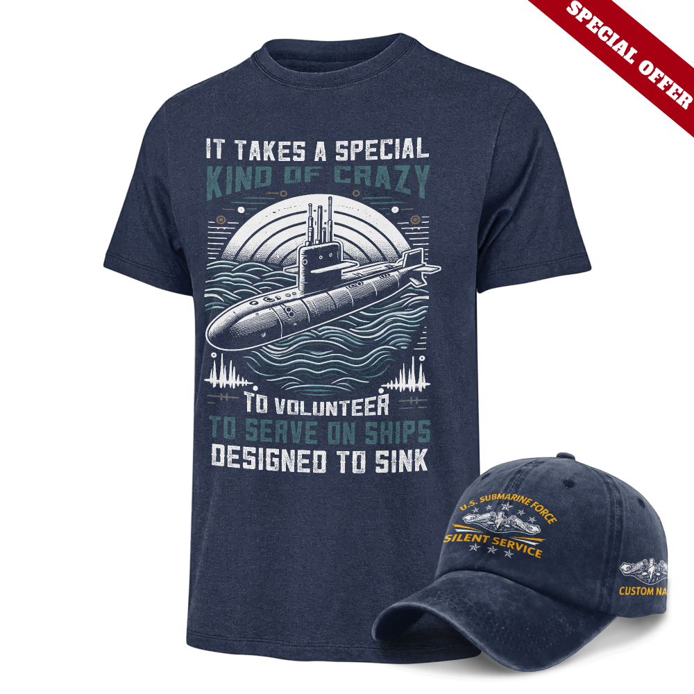 Navy Submarine Classic T-shirt & Washed Cap Combo