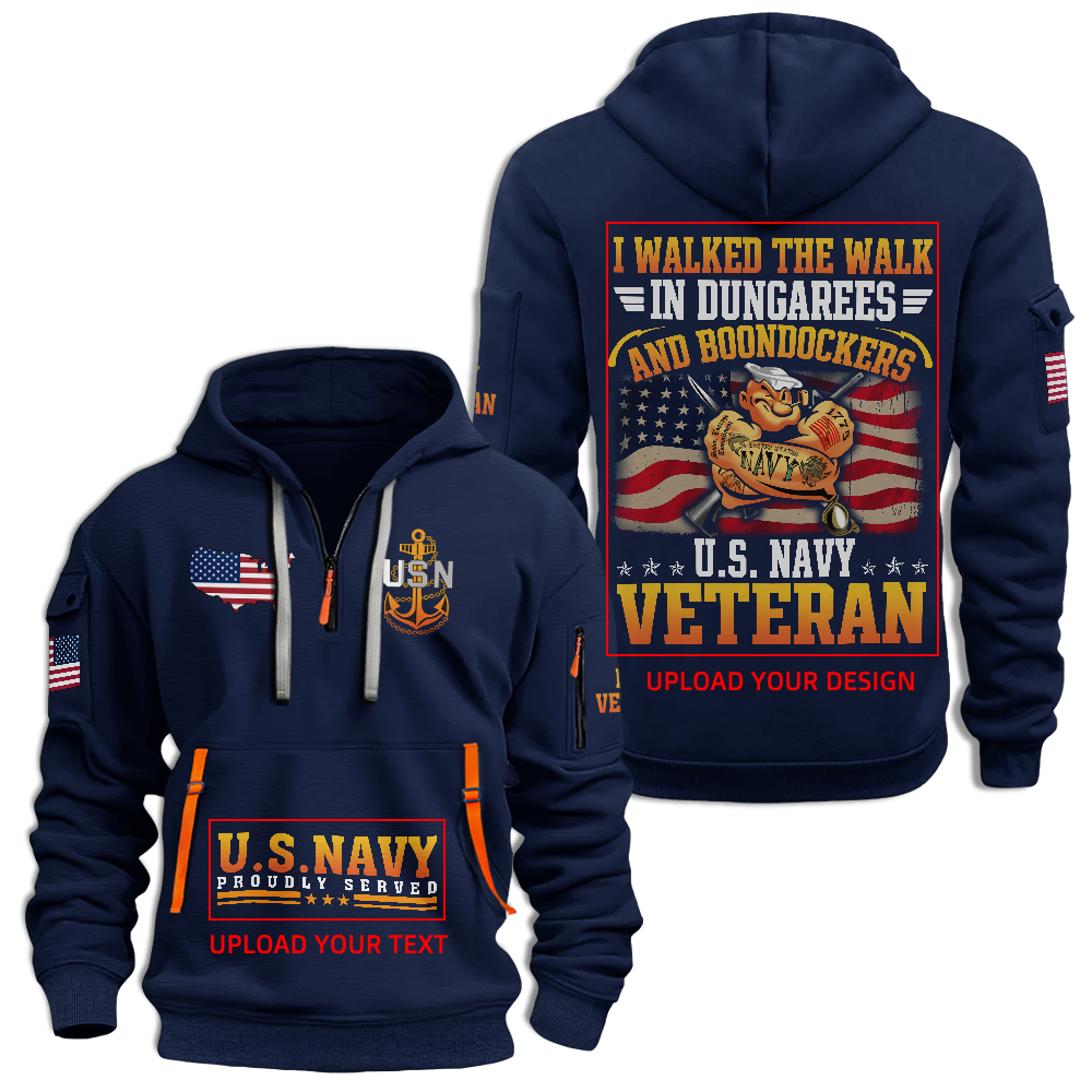 Navy Veteran I Walked The Walk Quarter Zip Hoodie