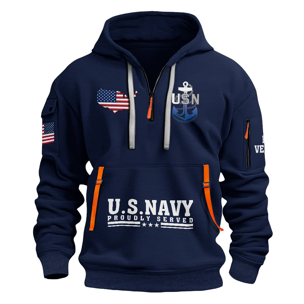 Navy Honor Courage Commitment Quarter Zip Hoodie