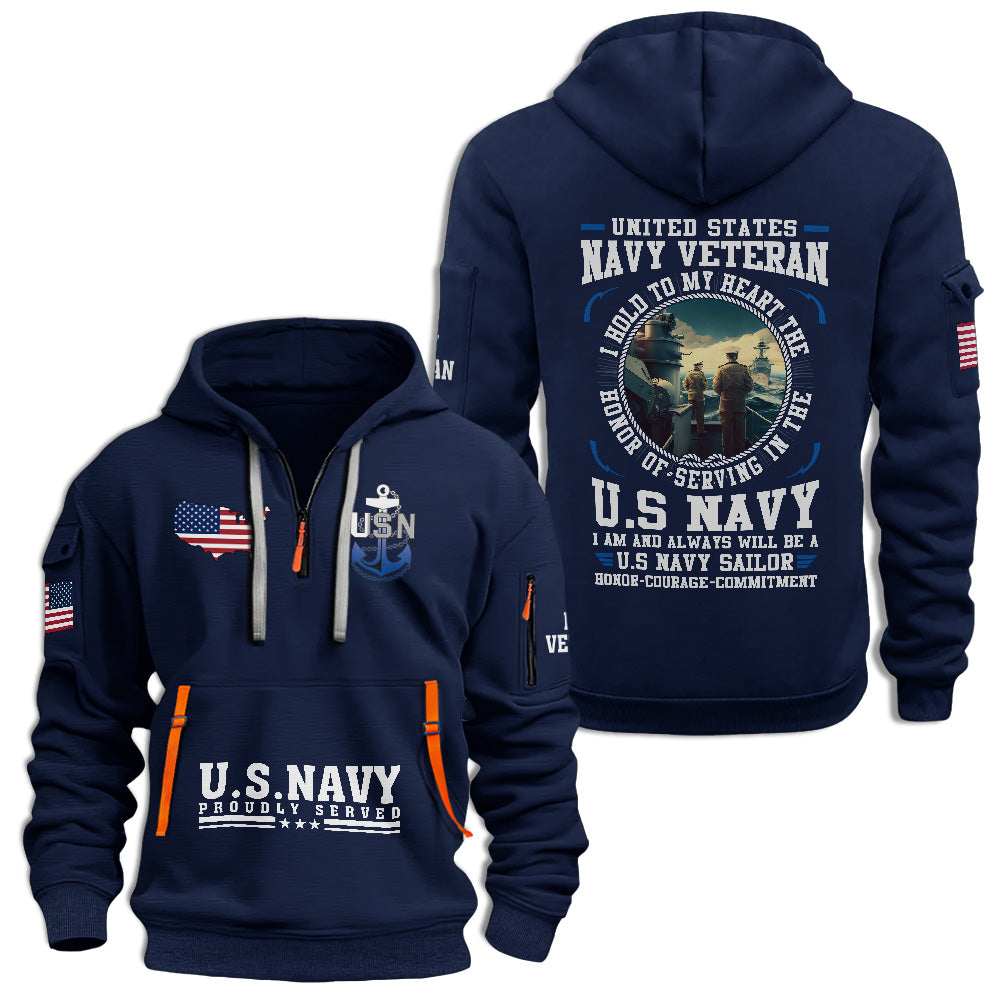 Navy Honor Courage Commitment Quarter Zip Hoodie