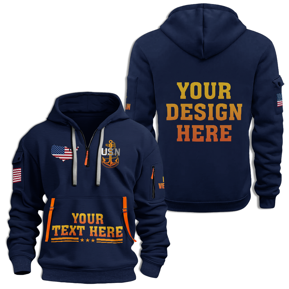 Less Than 1% Navy Ship Quarter Zip Hoodie