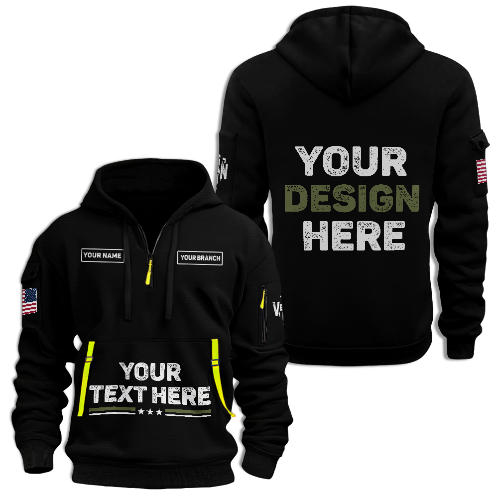 Veteran My Time In Uniform Is Over Personalizable Quarter Zip Hoodie