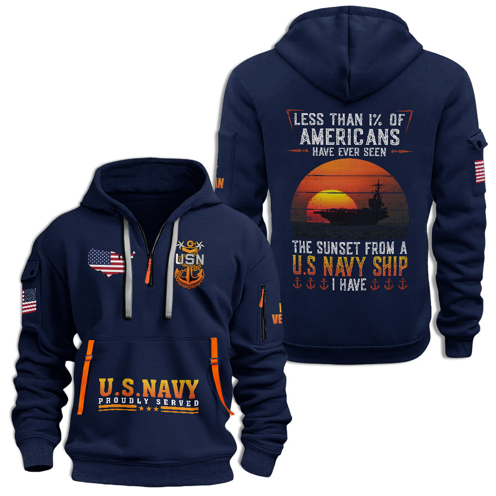 Less Than 1% Navy Ship Senior Chief Quarter Zip Hoodie