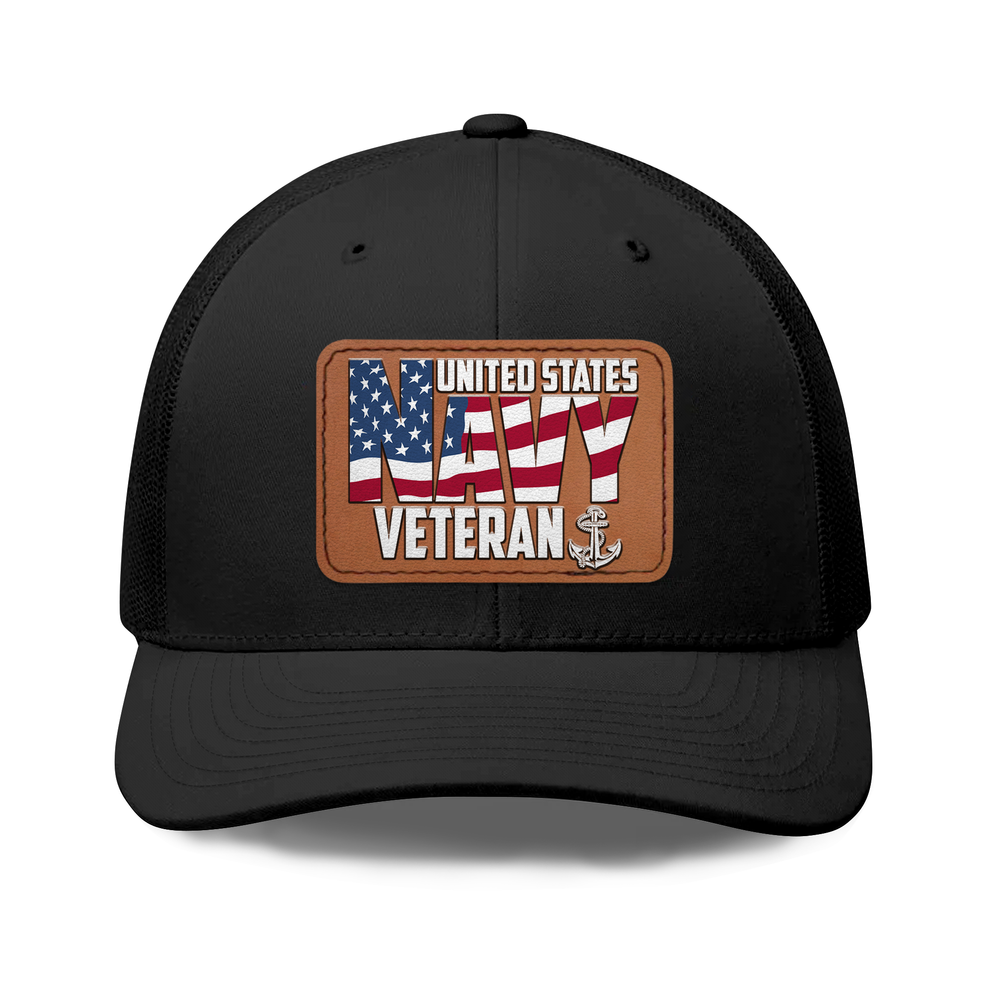 Navy Veteran Leather Patch Cap