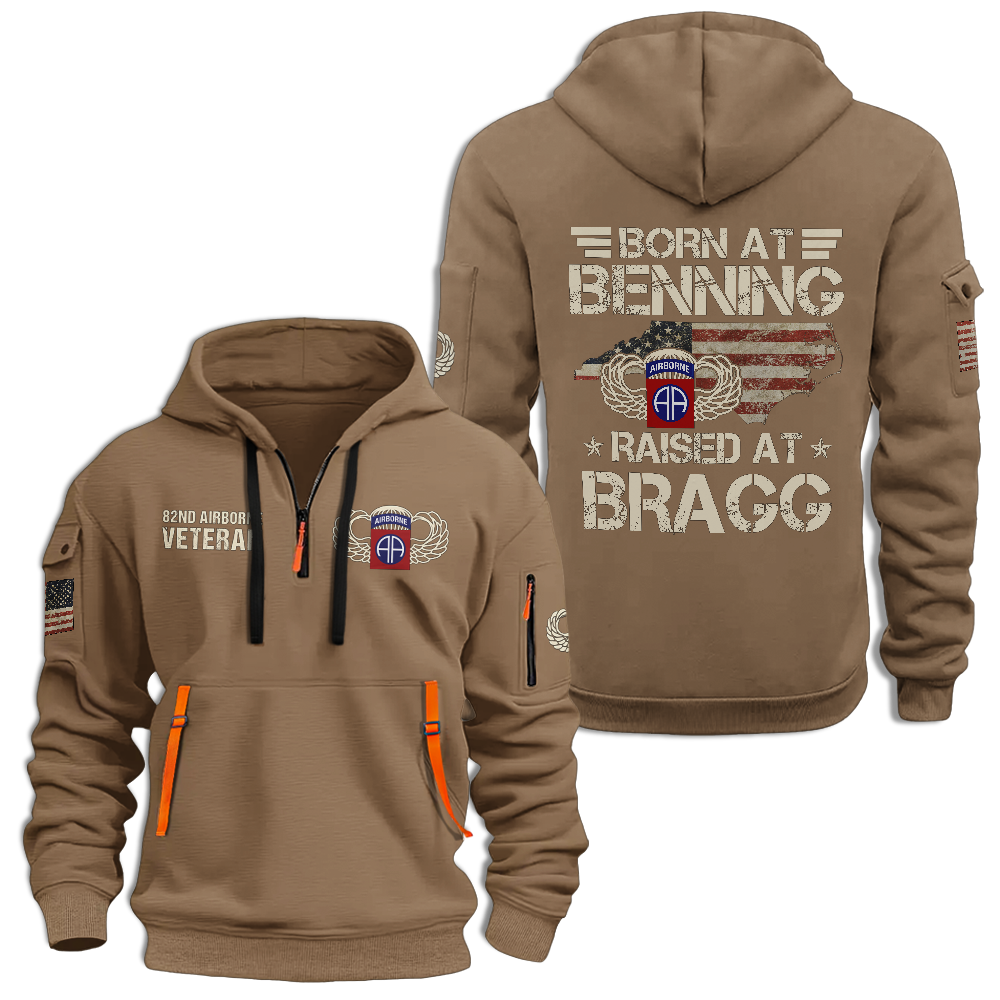 Airborne Born At Benning Raised At Bragg Quarter Zip Hoodie