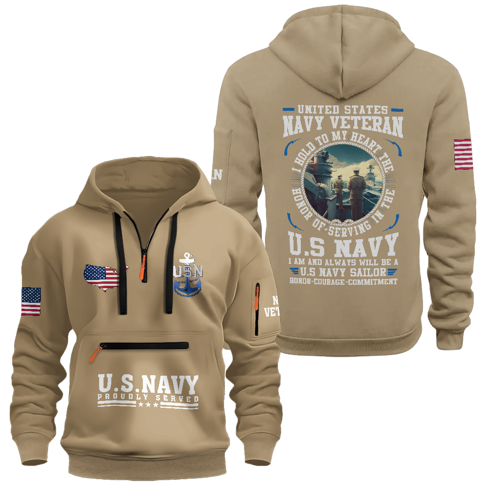 Navy Honor Commitment Zipper Pouch Quarter-Zip Hoodie