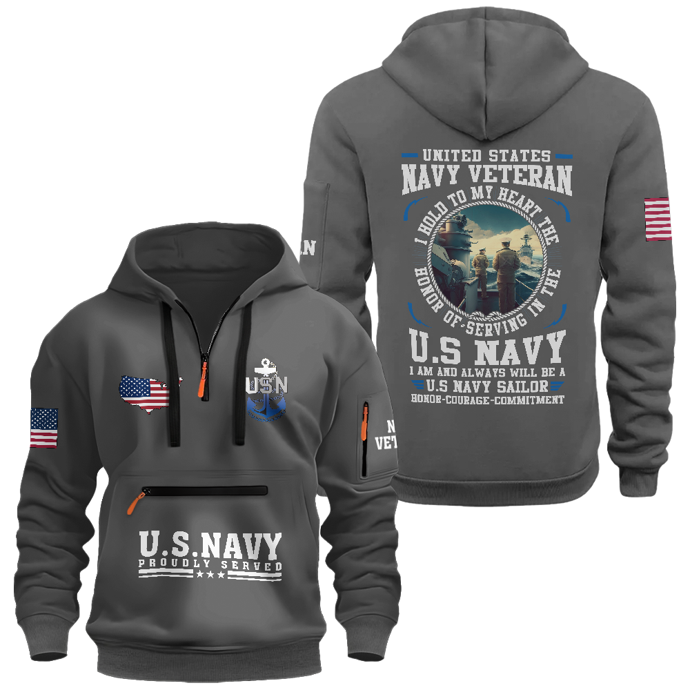 Navy Honor Commitment Zipper Pouch Quarter-Zip Hoodie