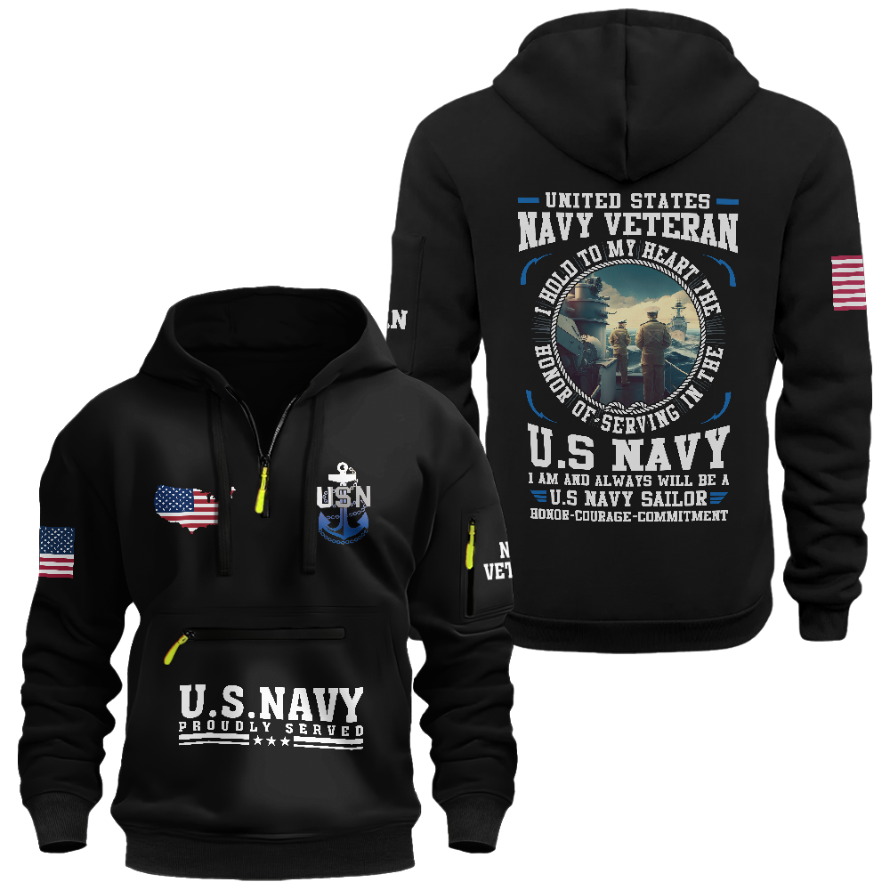 Navy Honor Commitment Zipper Pouch Quarter-Zip Hoodie