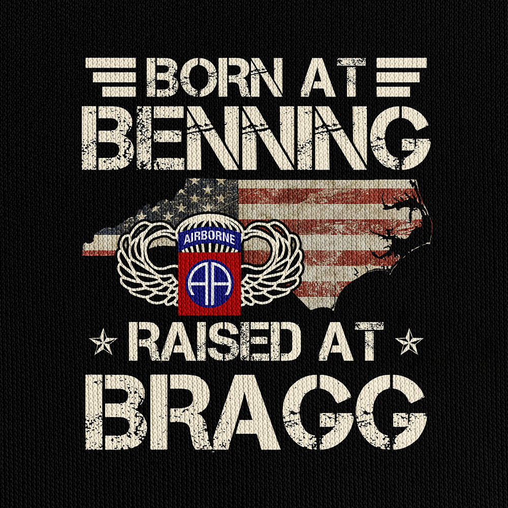 Born At Benning Raised At Bragg Zipper Pouch Quarter-Zip Hoodie