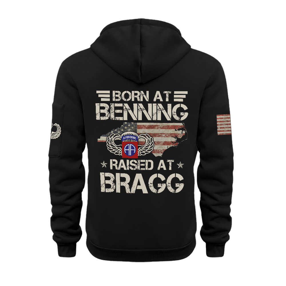 Born At Benning Raised At Bragg Zipper Pouch Quarter-Zip Hoodie