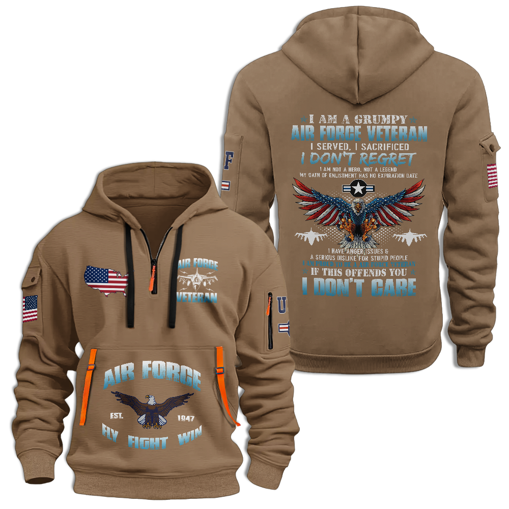 I Am A Grumpy Air Force Veteran Quarter Zip Hoodie