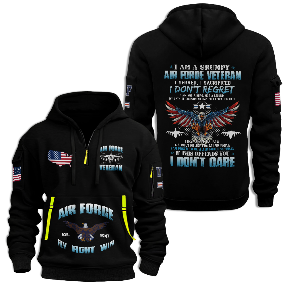 I Am A Grumpy Air Force Veteran Quarter Zip Hoodie