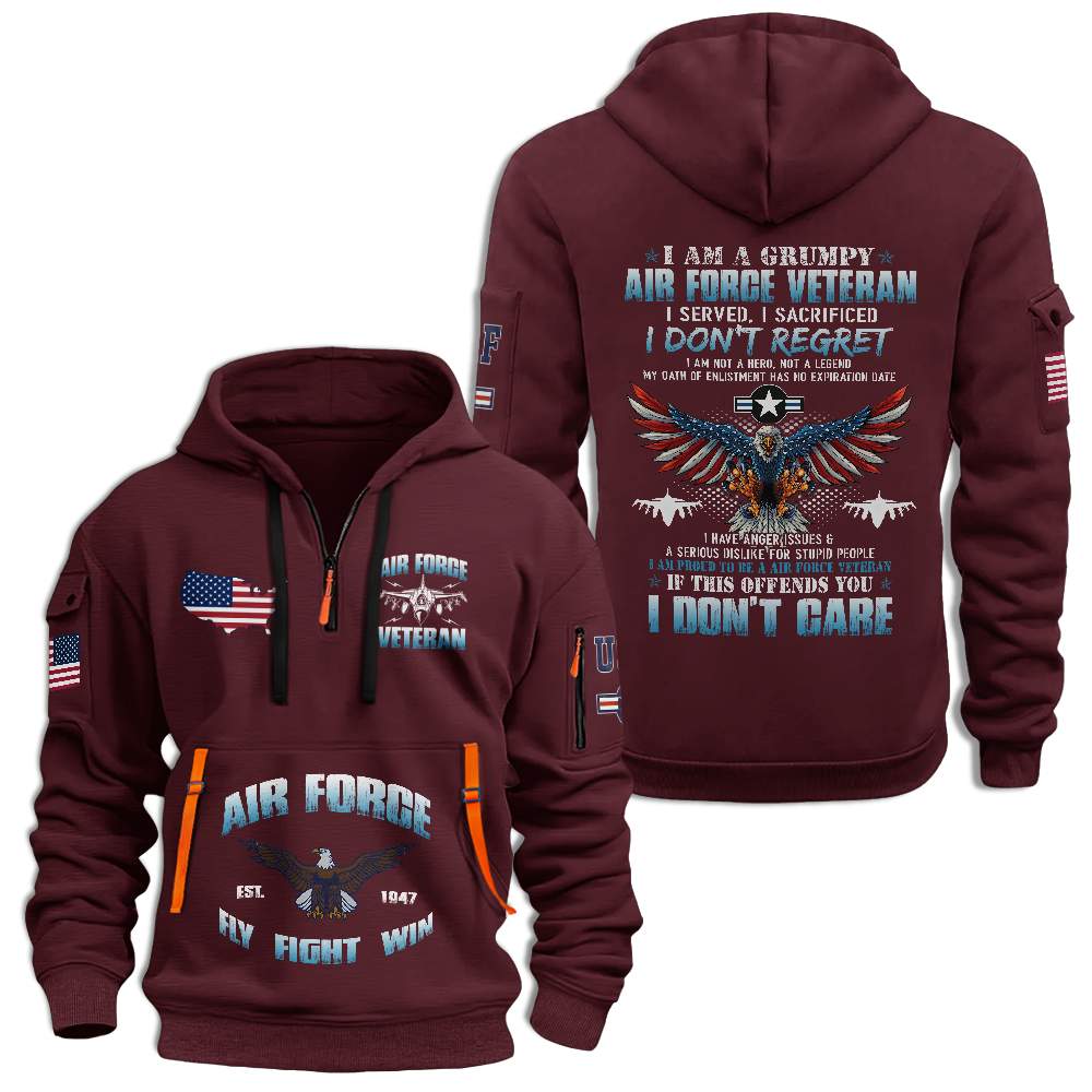 I Am A Grumpy Air Force Veteran Quarter Zip Hoodie