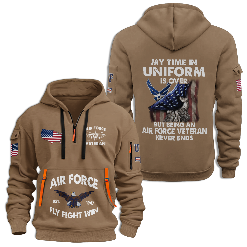 Being An Air Force Veteran Never Ends Quarter Zip Hoodie