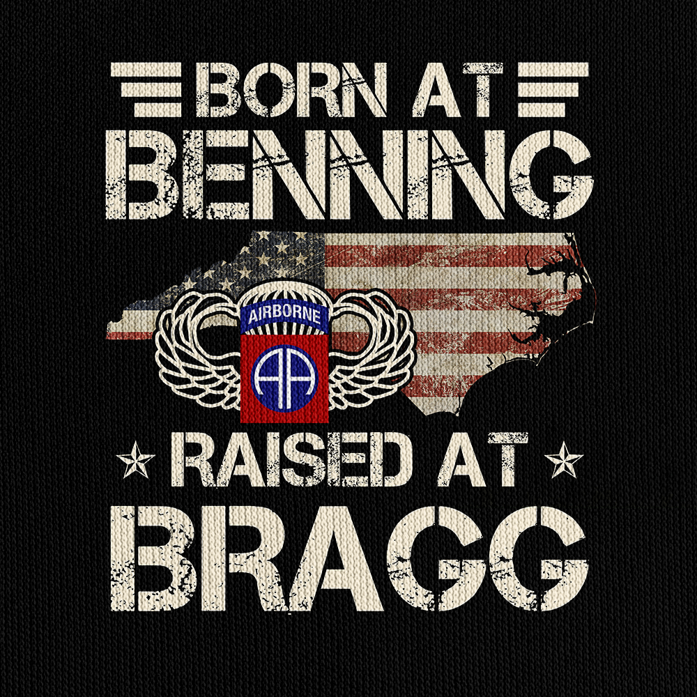 Born At Benning Raised At Bragg Zipper Pouch Quarter-Zip Hoodie