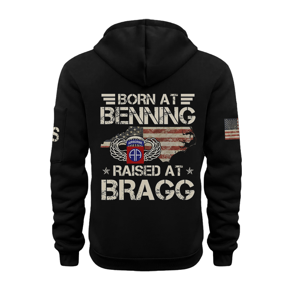 Born At Benning Raised At Bragg Zipper Pouch Quarter-Zip Hoodie