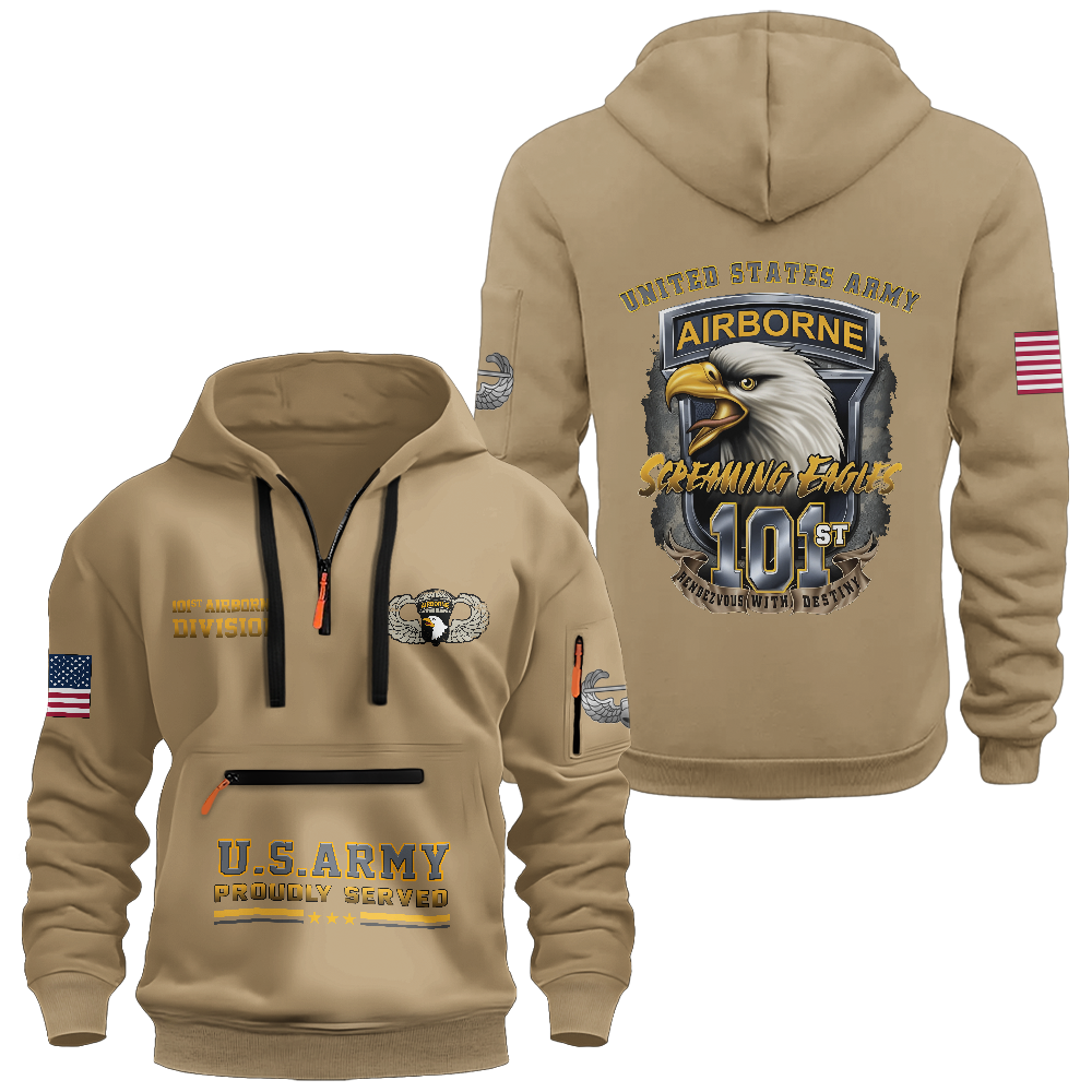 101st Airborne Zipper Pouch Quarter-Zip Hoodie