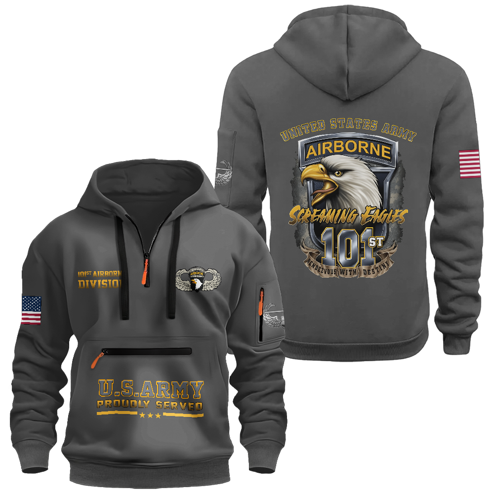 101st Airborne Zipper Pouch Quarter-Zip Hoodie