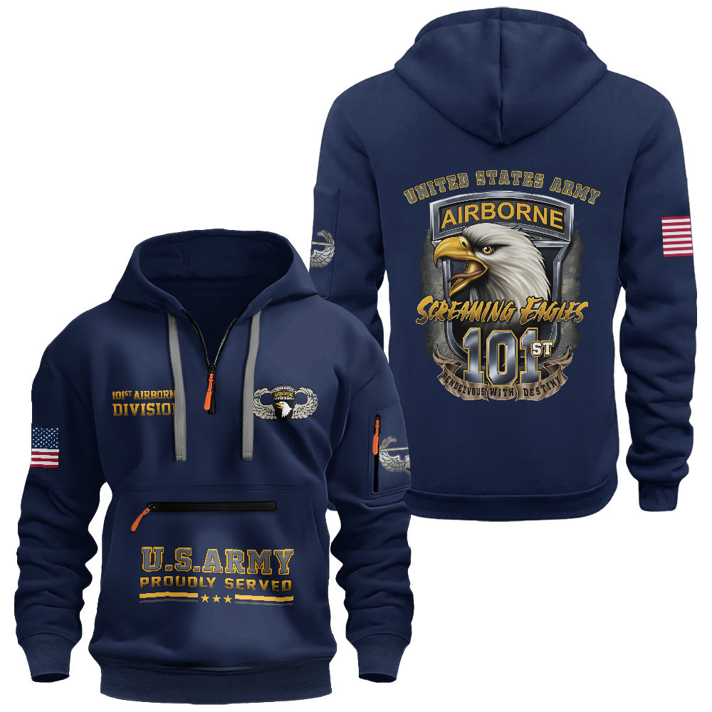 101st Airborne Zipper Pouch Quarter-Zip Hoodie