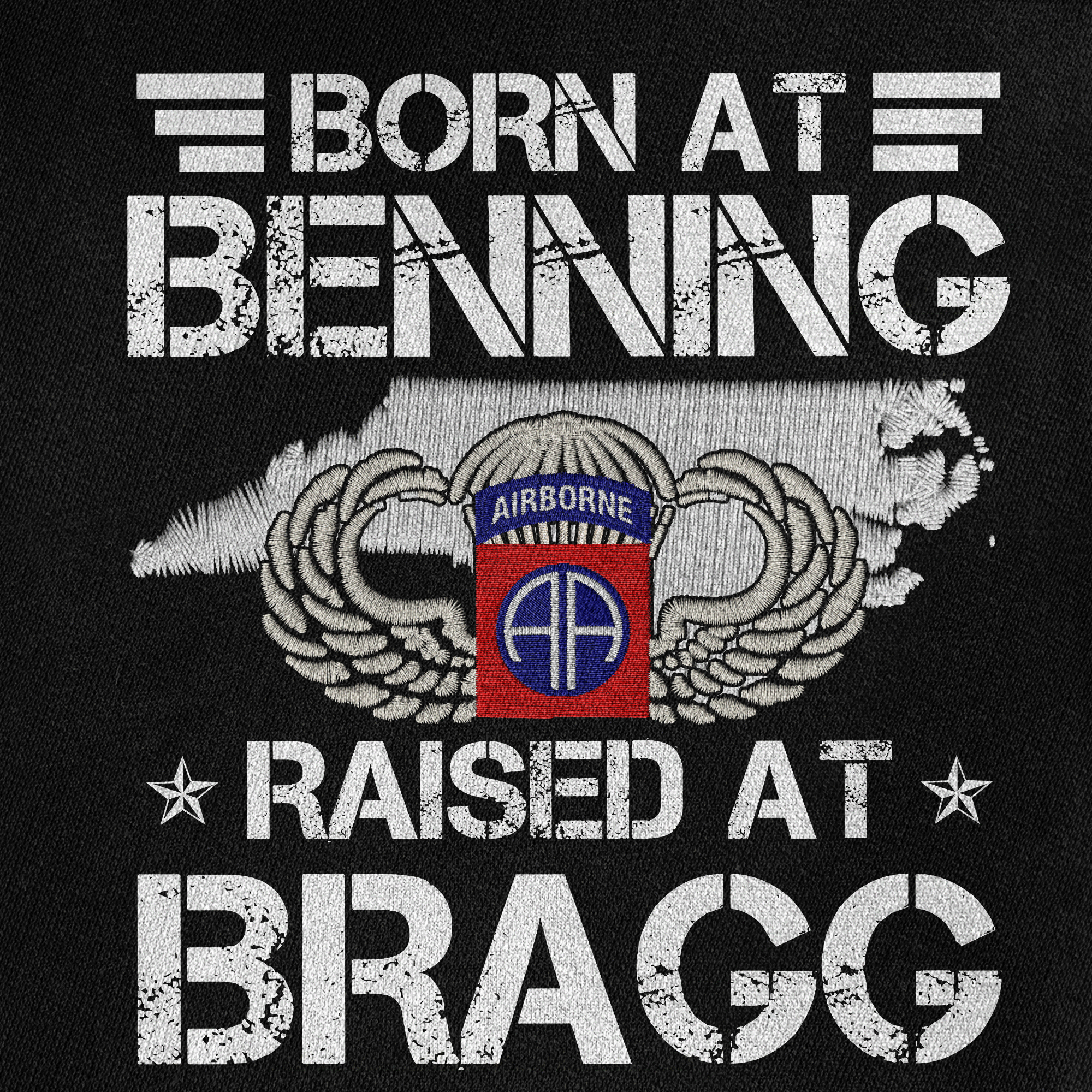 Born At Benning Raised At Bragg Direct to Embroidery Sweatshirt