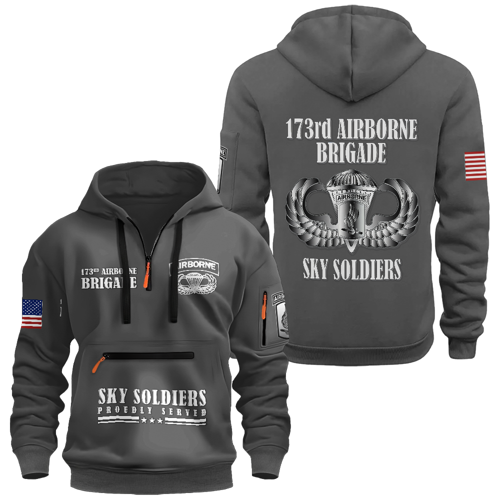 173rd Airborne Sky Soldiers Zipper Pouch Quarter-Zip Hoodie