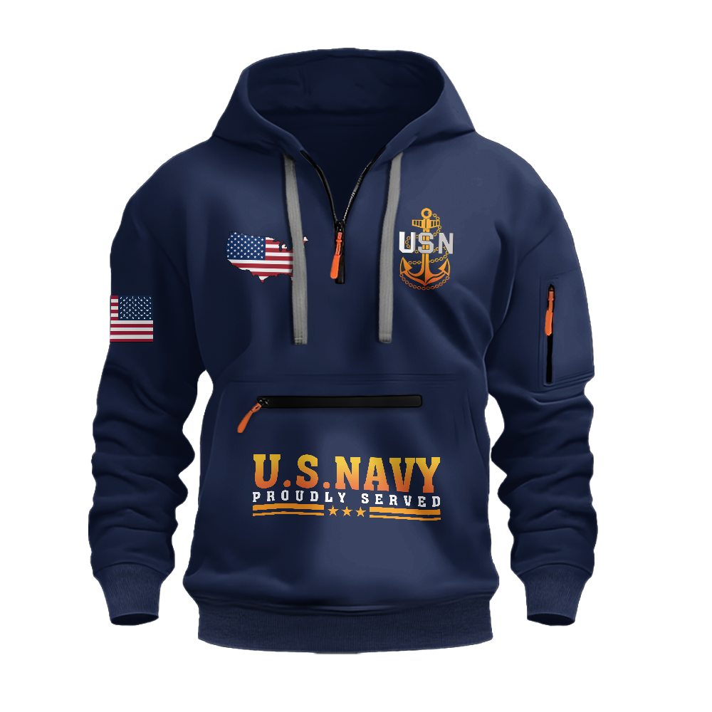 Less Than 1% Navy Ship Zipper Pouch Quarter-Zip Hoodie