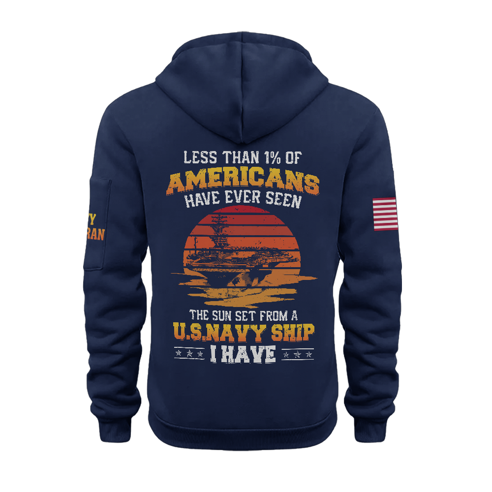 Less Than 1% Navy Ship Zipper Pouch Quarter-Zip Hoodie