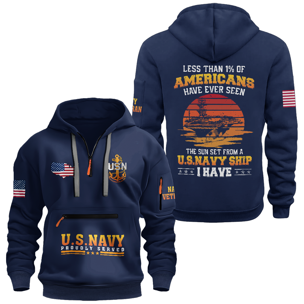 Less Than 1% Navy Ship Zipper Pouch Quarter-Zip Hoodie