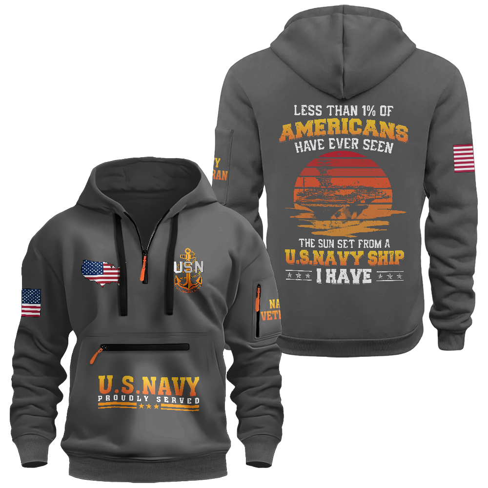 Less Than 1% Navy Ship Zipper Pouch Quarter-Zip Hoodie