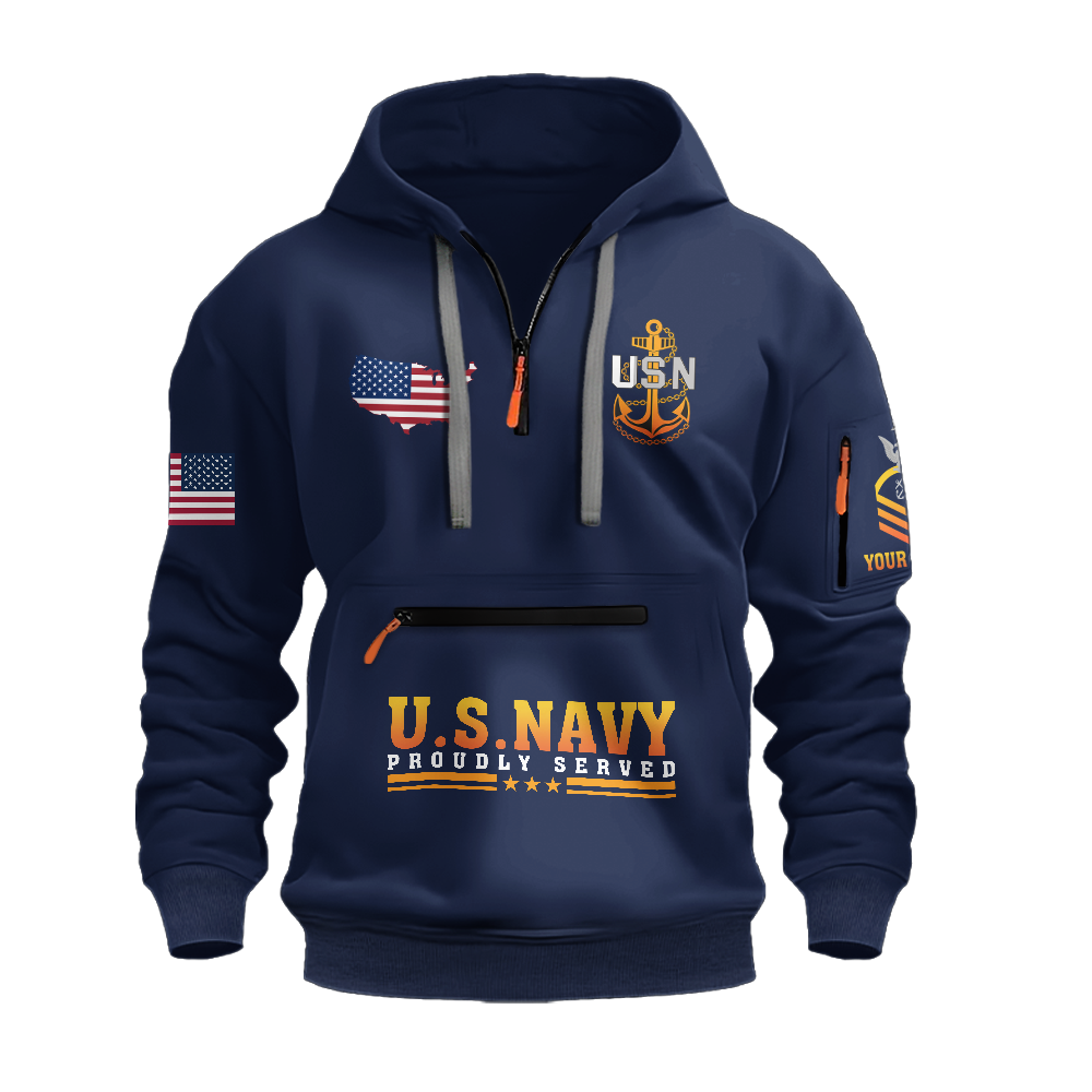 Being A Navy Veteran Is An Honor Personalizable Zipper Pouch Quarter-Zip Hoodie