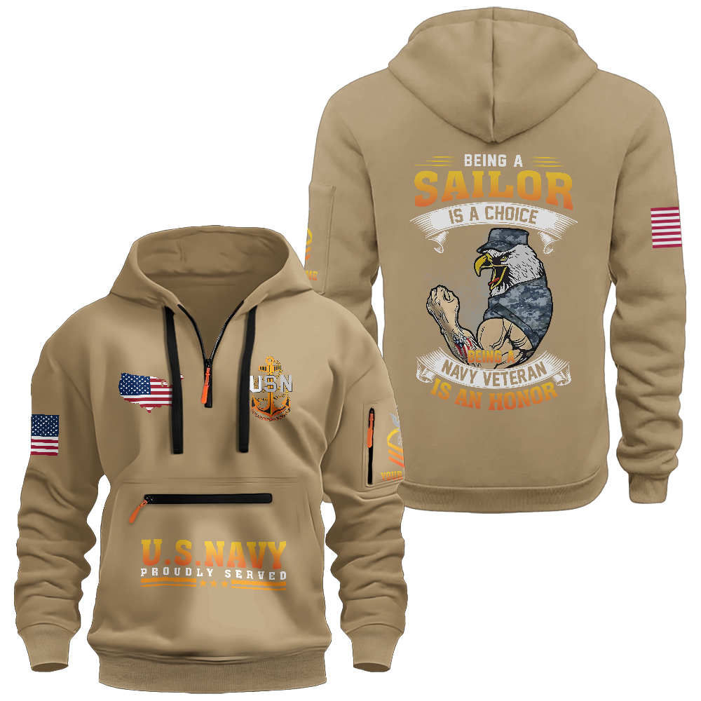 Being A Navy Veteran Is An Honor Personalizable Zipper Pouch Quarter-Zip Hoodie